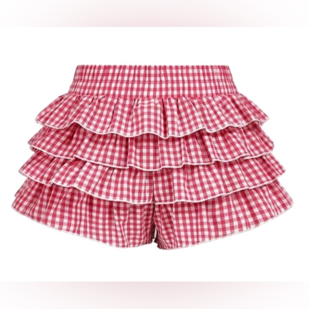 Gingham Elastic Waist Bow Knot Tiered Layer Ruffle Mini Skort Size 2XL NWT - Picture 2 of 5